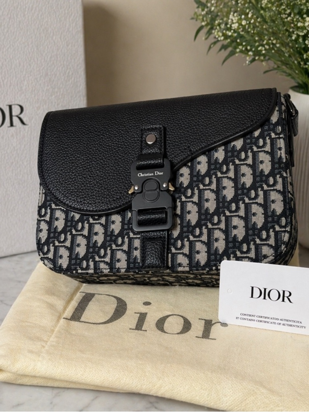 Dior Black and Beige Oblique Canvas Crossbody Bag